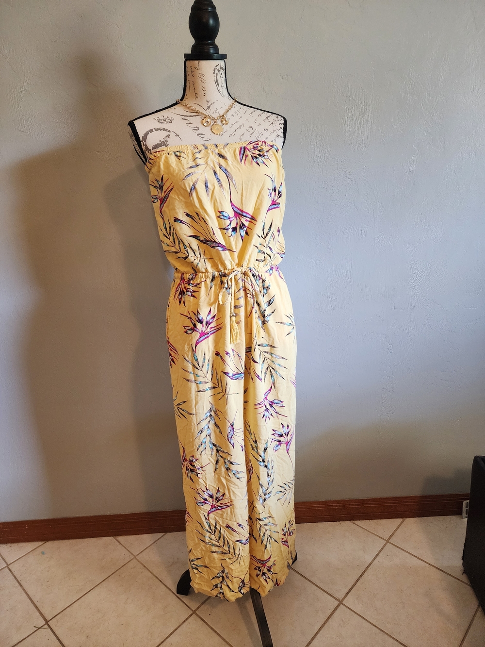 Blue Island Tropical Floral Print Strapless Jumpsuit